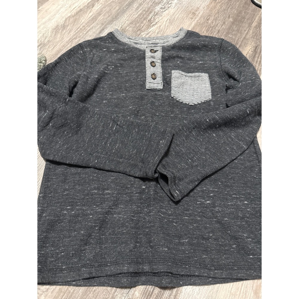 Cat & Jack Boys Gray Marl Long Sleeve Henley Shirt Size S 6/7 Striped Pocket